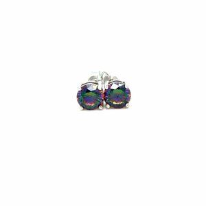 Silver 925 Round Mystic Topaz Stud Earrings